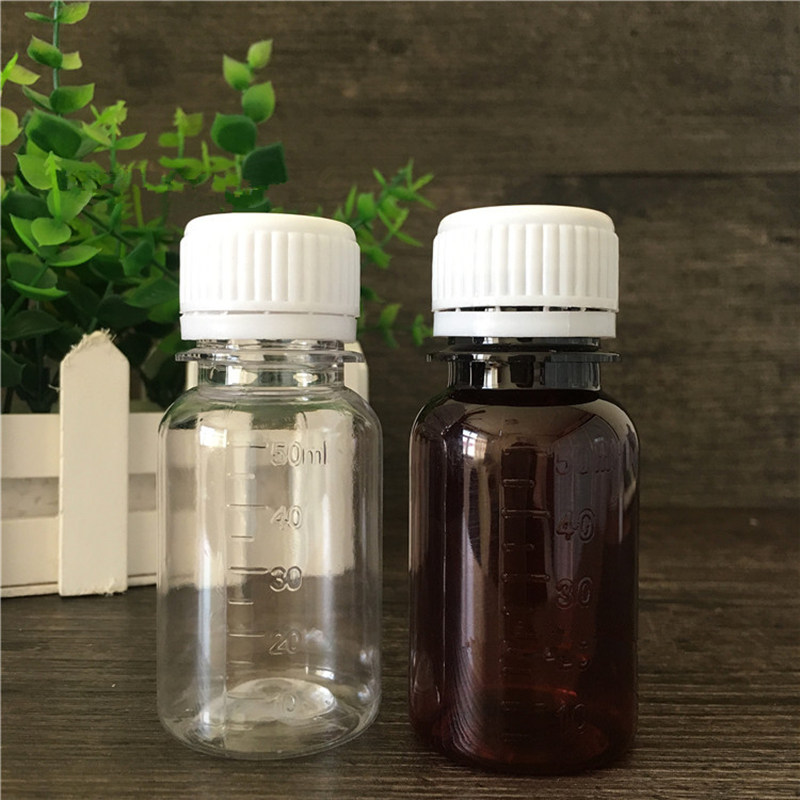 

50ml PET Scale bottle for liquid Syrup clear bottle and amber bottle with white screw cap F20172816