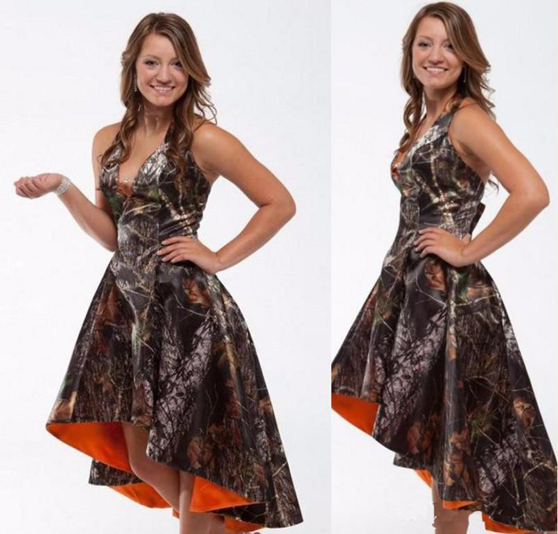 

Custom Made Camo Prom Dresses High Low Realtree Camoflage Camo Bridesmaid Dresses 2017 Hot Sale Sleeveless Formal Party Gowns, Gray