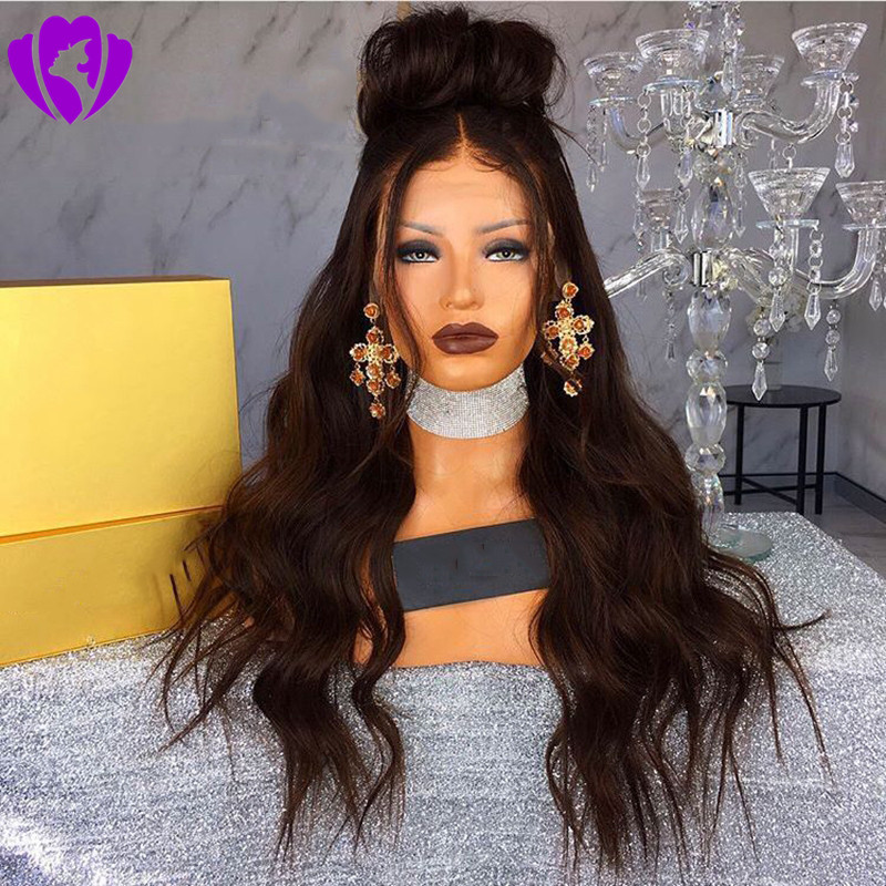 

New black/brown/burgundy Body Wave Wig 180% Density Heat Resistant Glueless Synthetic Lace Front Wig With Baby Hair For African American