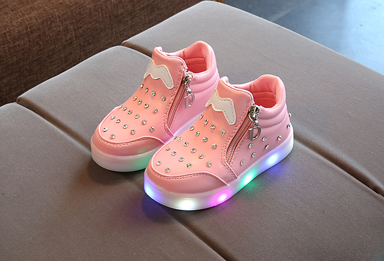 

Kids Baby Infant Girls Crystal Bowknot LED Luminous Boots Shoes Sneakers Butterfly knot diamond Little white shoes, Black