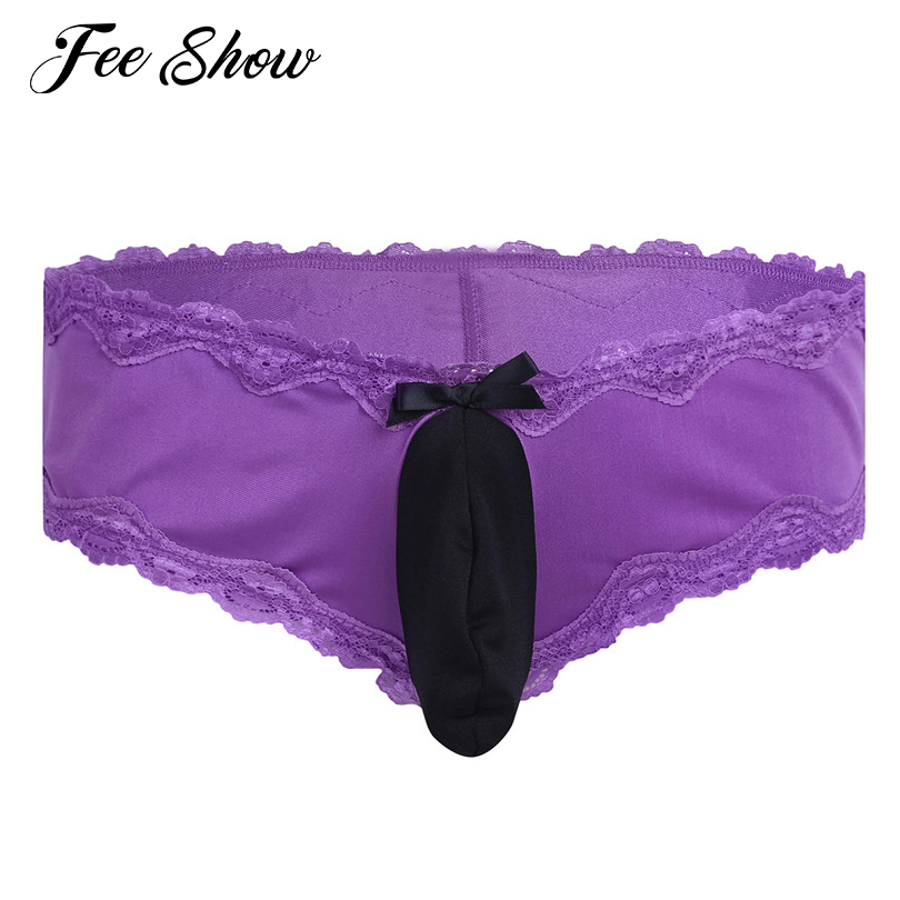

Sexy Men's Lingerie Low-waisted Bikini Lacework Briefs Underwear New Men's Stretchy Briefs Underwear Underpants with Bulge Pouch, Purple