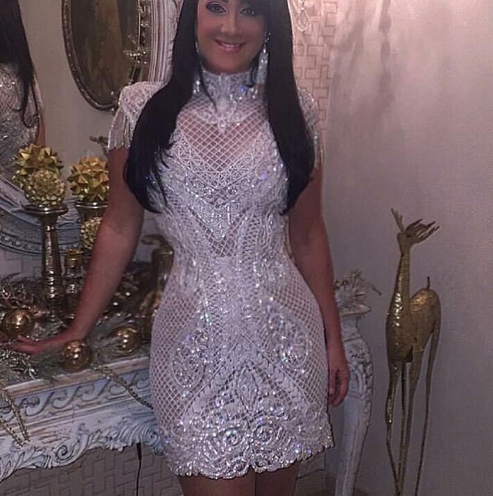 

Evening dress Yousef aljasmi Kim kardashian Short sleeve High collar Crystal Mini Almoda gianninaazar ZuhLair murad Ziadnakad, Same with picture