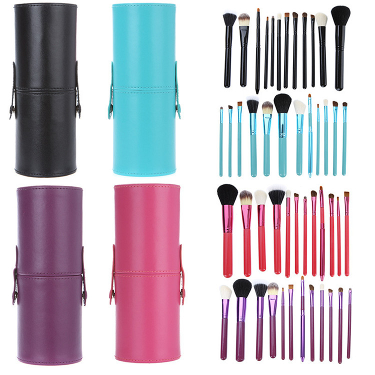 

12 PCS Makeup Brush Set+Cup Holder Professional 12 pcs Makeup Brushes Set Cosmetic Brushes With Cylinder Cup Holder Epacket Free Shipping
