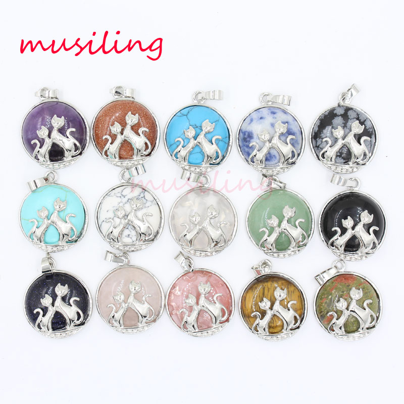 

Moon and Cat Pendants Pendulum Jewelry For Women Natural Stone Crystal Charms European Reiki Healing Amulet Fashion Jewelry