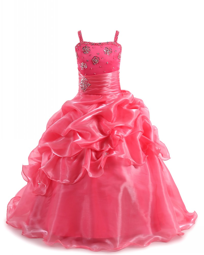 

2021 Girls Pageant Dresses Spaghetti Straps Crystal Rhinestone Ball Gown Prom Dress for Kids Children Flower Girl Dresses, White