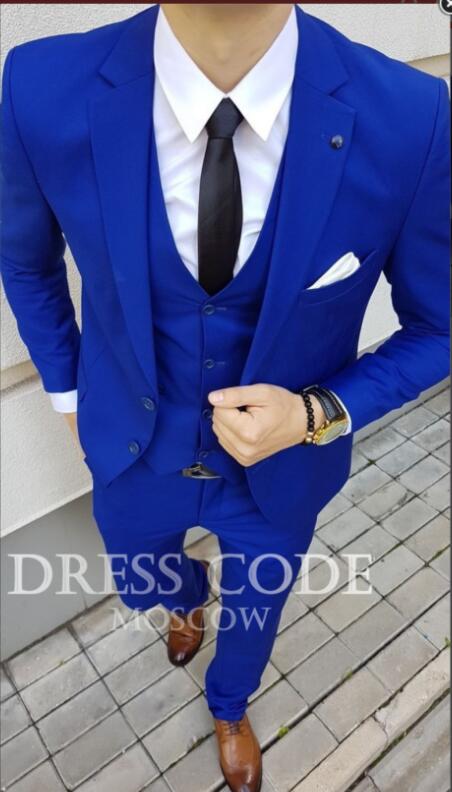 

2018 Tailored Royal Blue Suit Men Tuxedo Slim Fit 3 Piece Custom Groom Prom Men Wedding Suits Blazer Terno Jacket+Pant+Vest, Custom color
