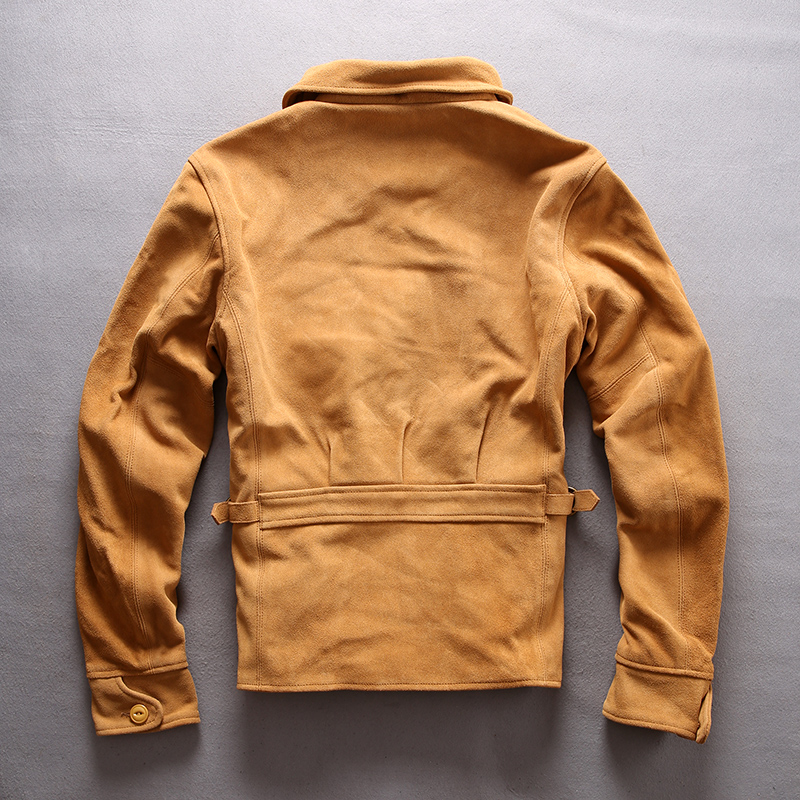 

Yellow men genuine leather jackets lapel neck AVIREXFLY suede flight jacket