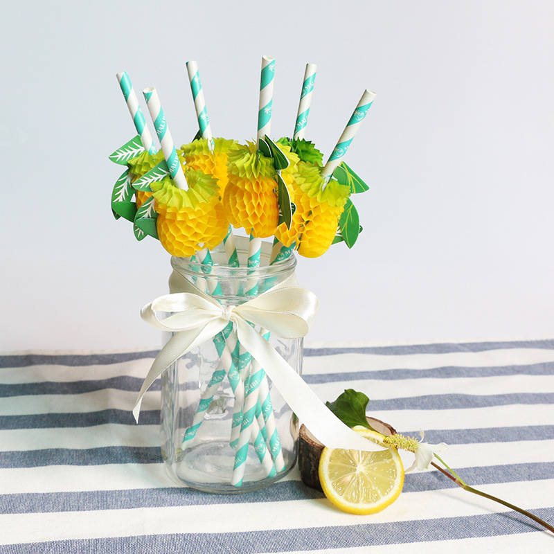 

pineapple straws drink straw party suppliers cake decor bar decoration party decoration, pineapple is made by environmental protection paper