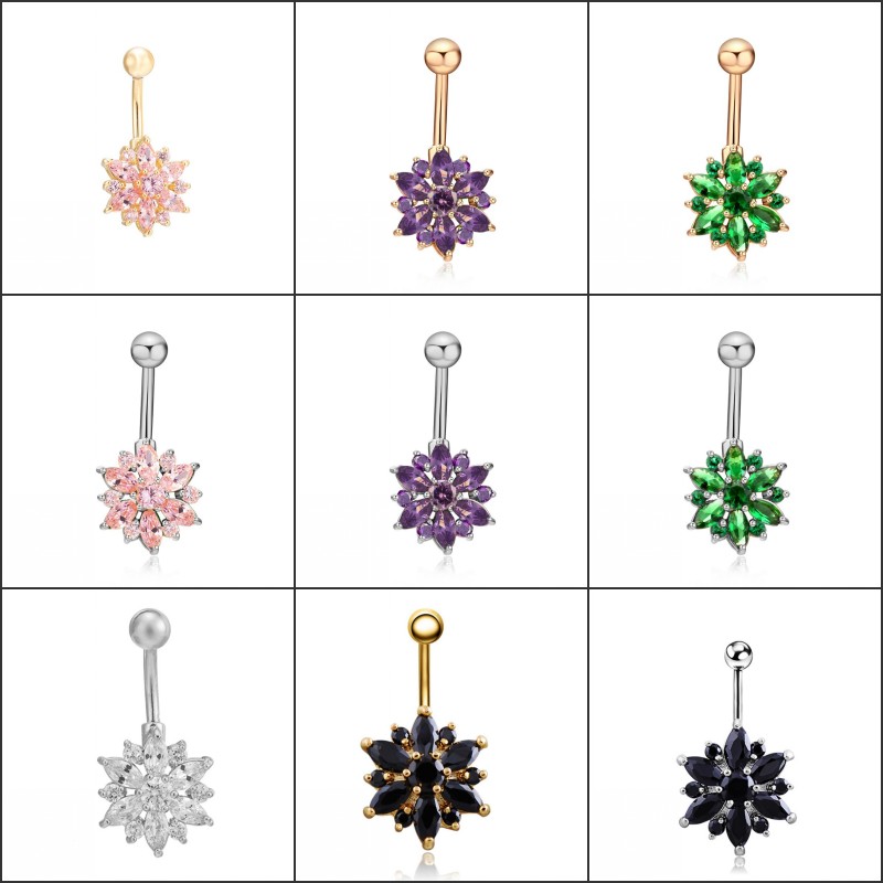 

Fashion Popular Stainless Steel mix colors Flower Crystal Navel Rings Silver Gold Belly Button Ring Navel Jewelry