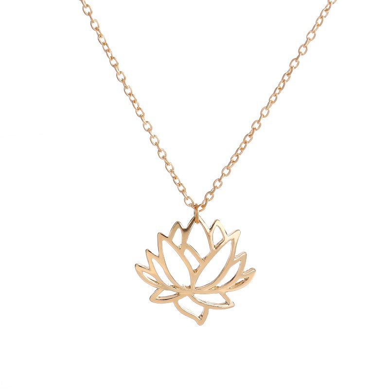 Vente chaude nouvelle or argent collier de lotus évidé bijoux usine de chaîne plaquée Lianhua Pendentif en alliage collier de gros bijoux