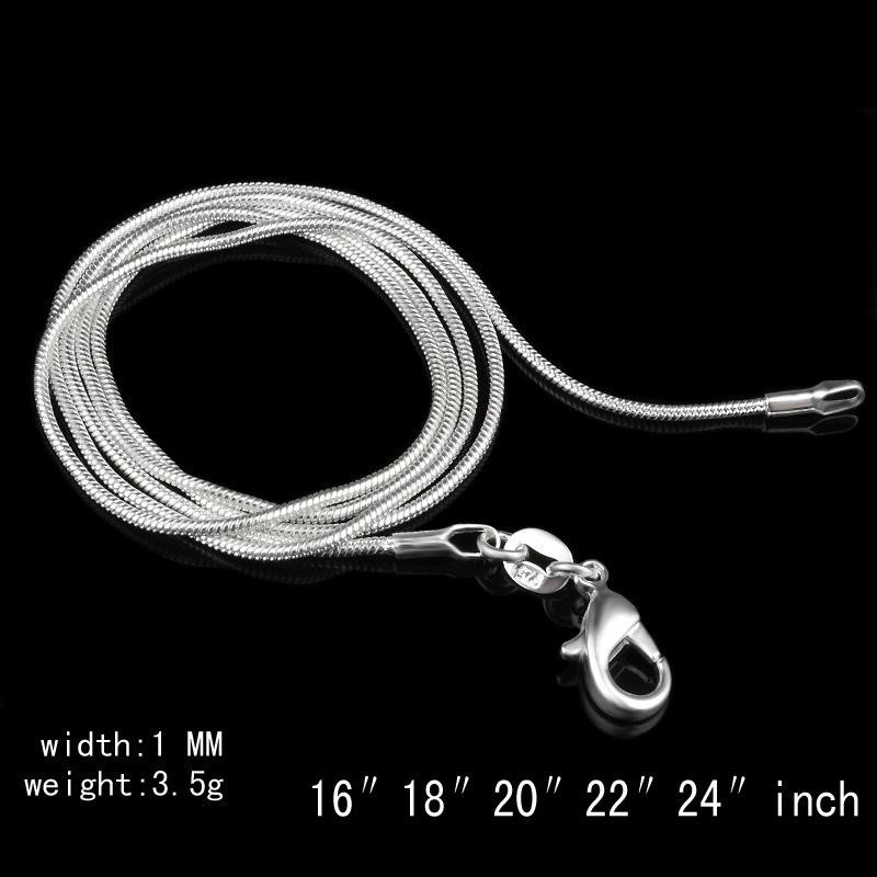 

1mm Snake Chain Necklace 925 Sterling Silver Necklaces Fashion Chains Women Jewelry Necklace DIY Accessories Cheap Price 16 18 20 22 24 Inch