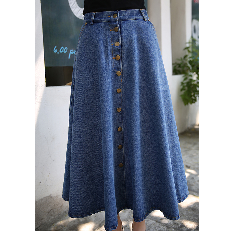 

Summer 2016 Women Long Denim Skirt Femme Casual Loose High Waisted Single Breasted Maxi Jean Skirt Saias Feminina skirts womens, Dark blue