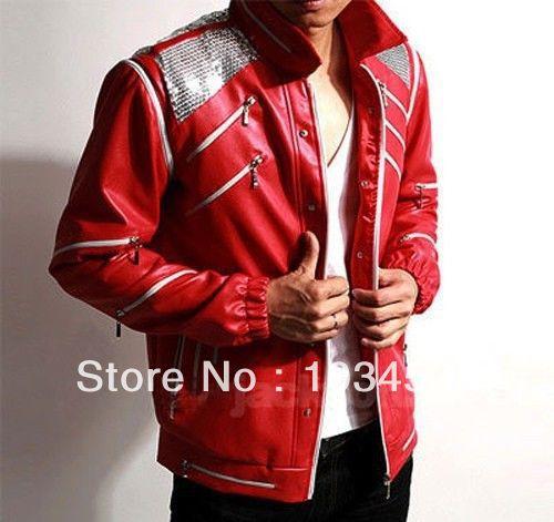 RED Costume Biker Leather Jacket Cosplay for Michael Jackson Leather Jacket Beat it Jacket