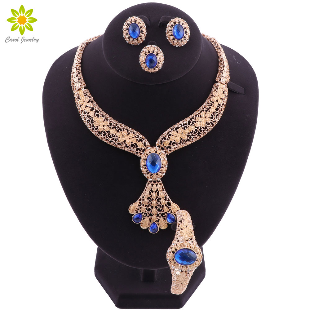

2018 New Fashion Element Gold Plated Hollow Flower Bead Necklace Jewelry Accessories Charm Bride Wedding Jewelry Sets