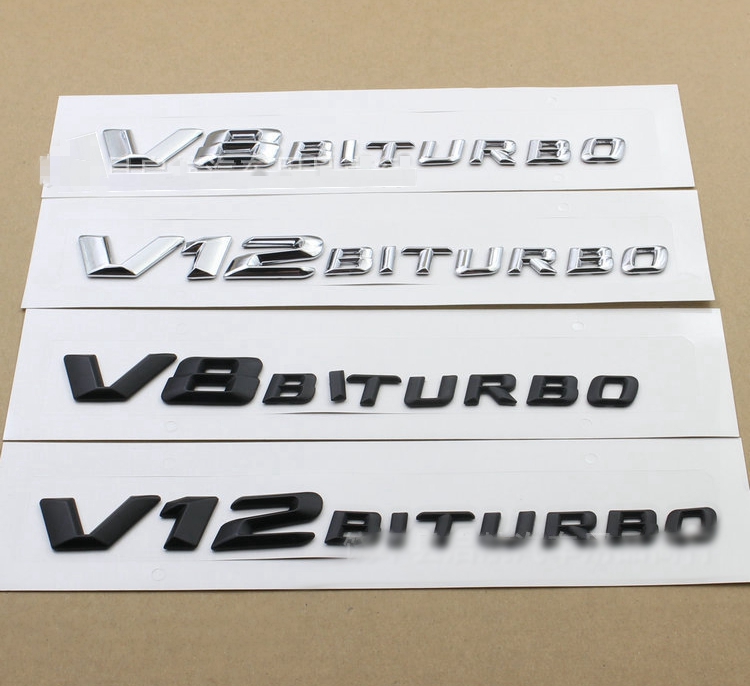 

High Quality 3D ABS V12 V8 BITURBO Letter Logo Emblem Badge Rear Side Car Sticker for Mercedes Benz AMG BMW Mazda Chevrolet Skoda, Black