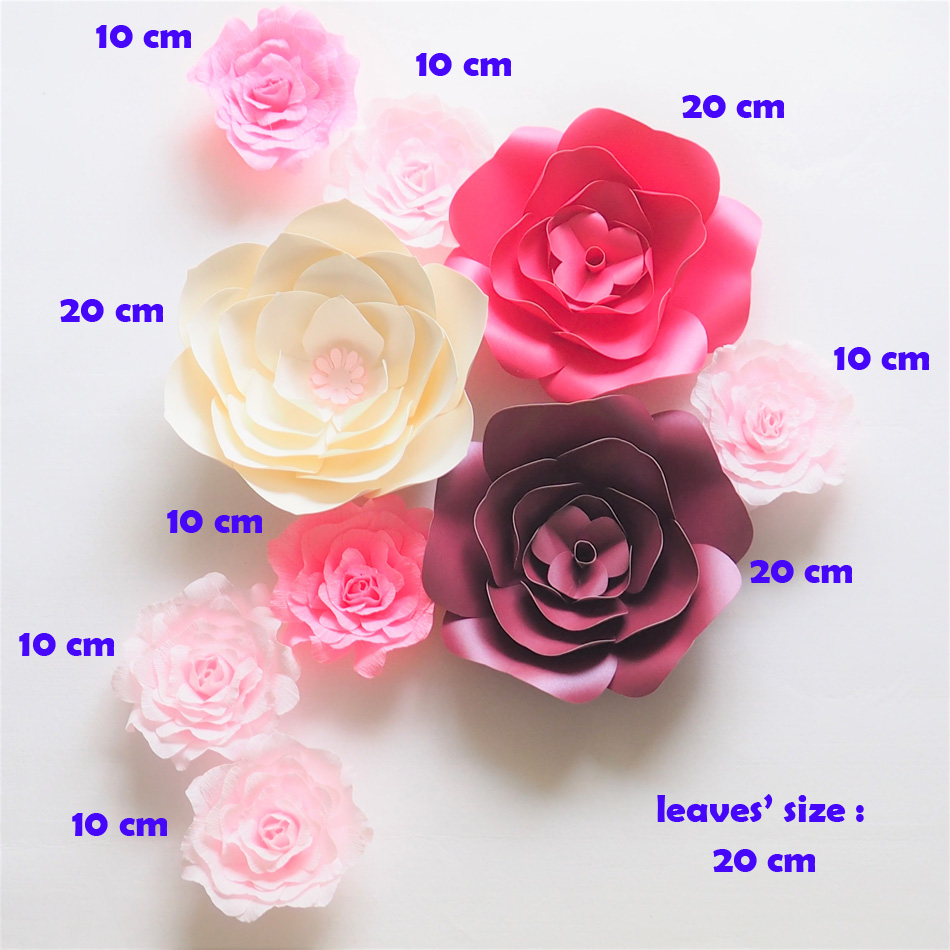 

Giant Paper Flowers Backdrop Artificial Handmade Crepe & Cardstock Paper Rose 9PCS For Wedding & Party Deco Home Decoration