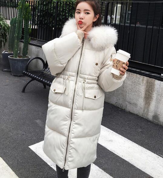 New winter women's long section fur collar cotton padded knee loose bread jacket Outerwear Parkas coat