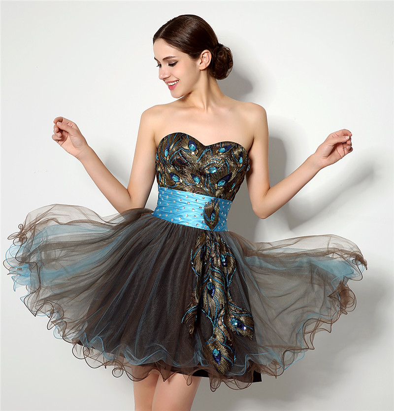 

Modest Prom Dresses Peacock feather Decoration Graduation Party Dress Prom Gown Bridesmaid Dresses Short Prom Dresses Women Formal Gown, Same as picture
