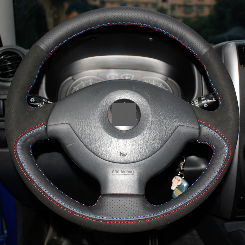 Black Genuine Leather Suede Car Steering Wheel Cover for Suzuki Jimny Car Special Hand-stitched covers-image-430767838