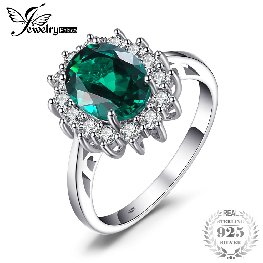 JewelryPalace Princess Diana William Kate Middleton's 2.5ct Created Emerald Ring Solid 925 Sterling Silver Ring For Women Gift D1892004