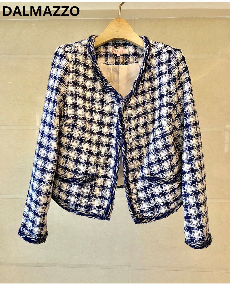 

Women Plaid Tweed Woolen Short Jacket Coats 2018 Autumn Winter Fashion Long Sleeve Runway Single Breasted Slim Outwear Feminina, Picture color
