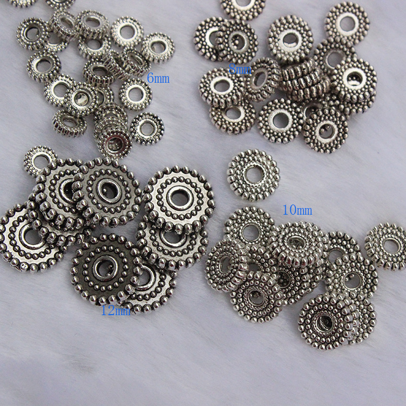 

200pcs Tibetan Silver Alloy Wheel Spacer Beads Diy Alloy Jewelry Accessories For Bracelets Loose Spacer Beads 6mm 8mm 10mm 12mm
