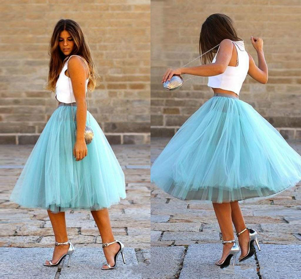 Jupes tulle moelleuses bleu ciel pour femmes satin taille haute genou longueur TUTU robe de ballon mode été été maxi maxi personnalisée tenues