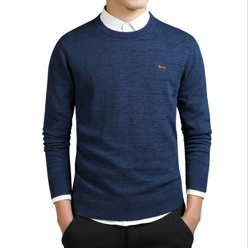 

Brand New winter Men's long sleeve sweater O-neck 100% cotton four colors embroidery harmont pullovers sweaters blaine, Black