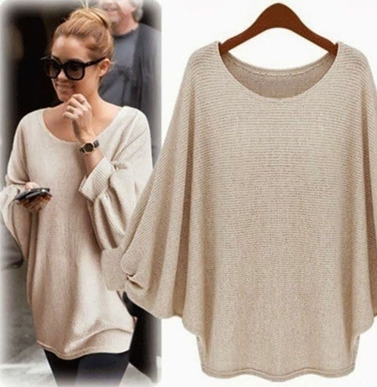 

2017 Autumn Oversized Sweaters Baggy Women Long Sleeve Tops Casual Women Clothing Loose Bat Pullover Sweater Batwing Sleeves, Black