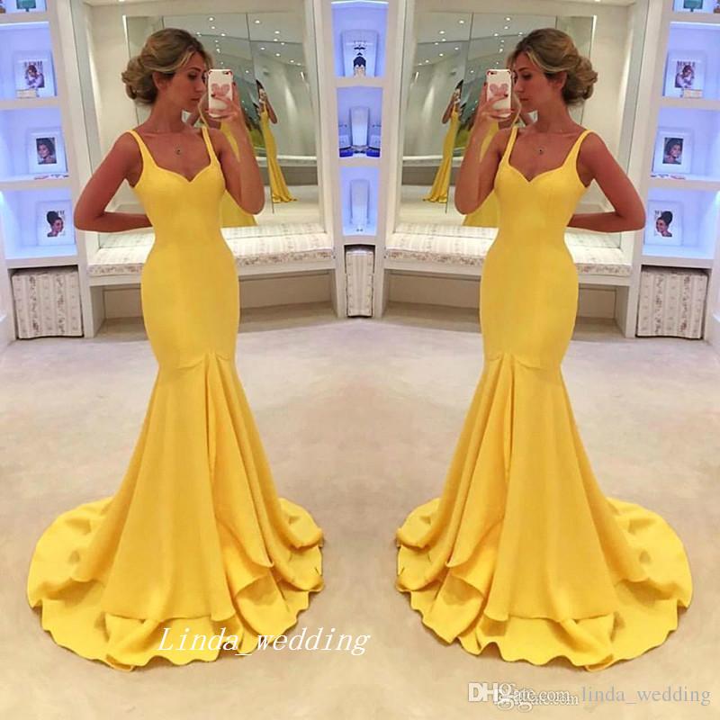 Jaune longue robe de bal sirène sans manches arabe Simple dubaï arabe formelle Pageant robe de soirée sur mesure grande taille