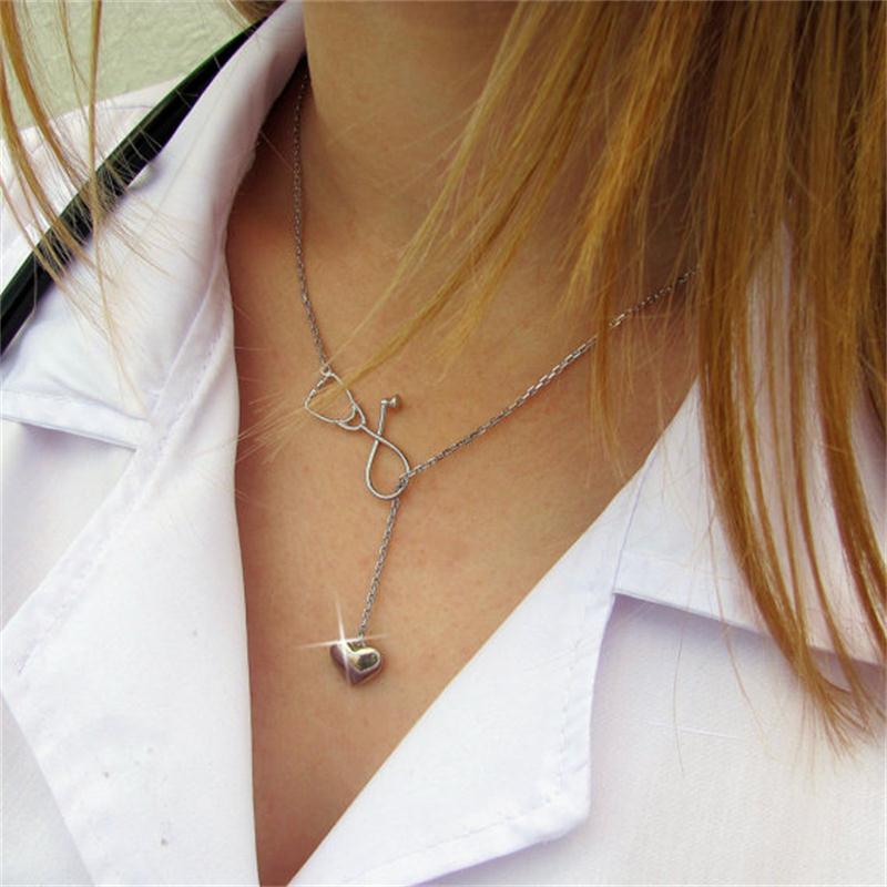 

Stethoscope Lariat necklace fashion jewelry Heart and Stethoscope Pendant necklaces for Doctor medical student Gift Doctor Nurse necklaces