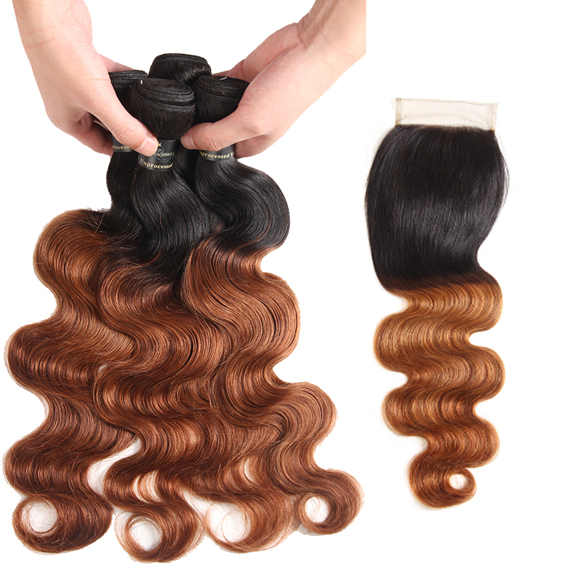 

Ombre Peruvian Virgin Hair Bundles With Closure Peruvian Body Wave Hair Weaves 1B/30 1B/99J Ombre Human Hair With Closure