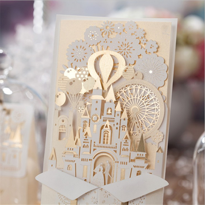 

Casamento Castle Elegant Laster Cut Wedding Invitations Cards China Made Party Decorations Supplies, White