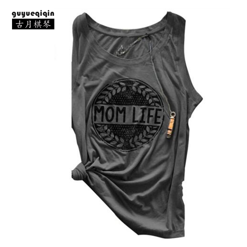 

Fashion Summer Women T-shirt Europe and America Mom Life Letter Printing T-shirts Sleeveless Famale Tops Tees Size 2XL 6 Colors, Red