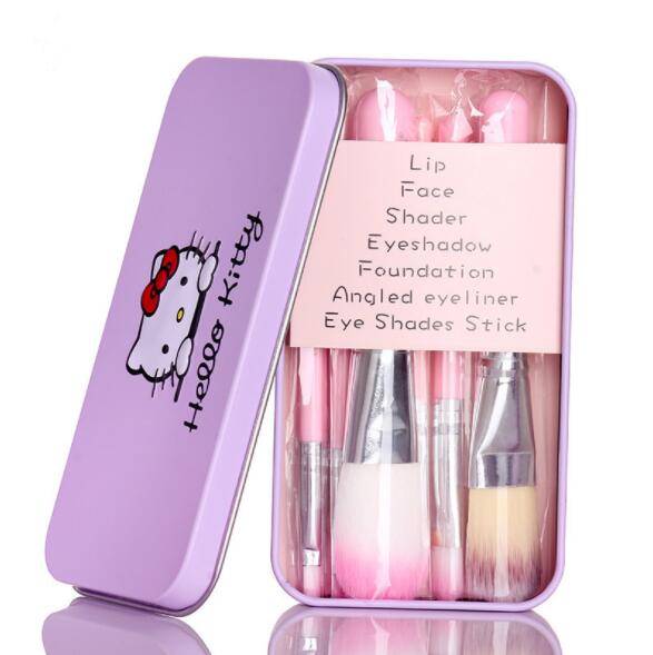 

Kitty 7Pcs Mini brushes Set Cute Makeup Brushes Kit Professional Toiletry beauty appliances pink Brush Metal box DHL
