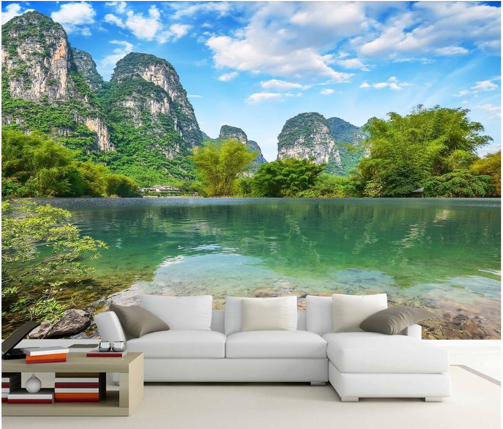 

3d room wallpaper custom photo non-woven mural Guilin landscape painting, beautiful scenery, Jiangnan murals wallpaper for walls 3 d, Green