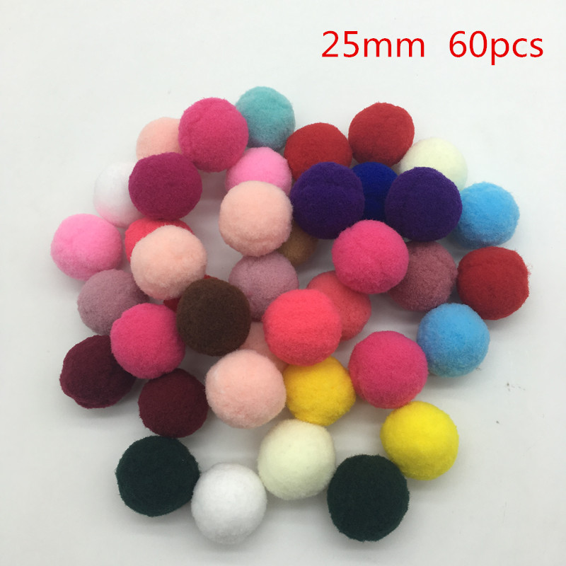 

60 Pcs 25 Mm Mix Mulit Color Pompom Fur Craft DIY Soft Pom Poms Balls Wedding/Home Decoration Sewing on Cloth Accessories