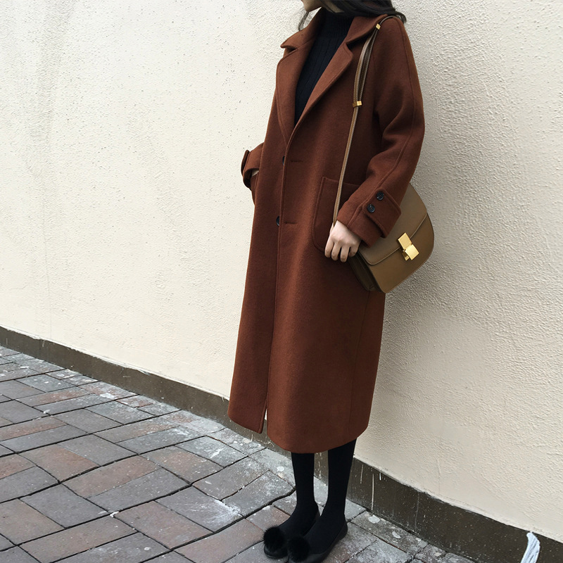 England Style Wool Coat Long Wool Blend Coat and Jacket Single Breasted Women Coats Autumn Winter