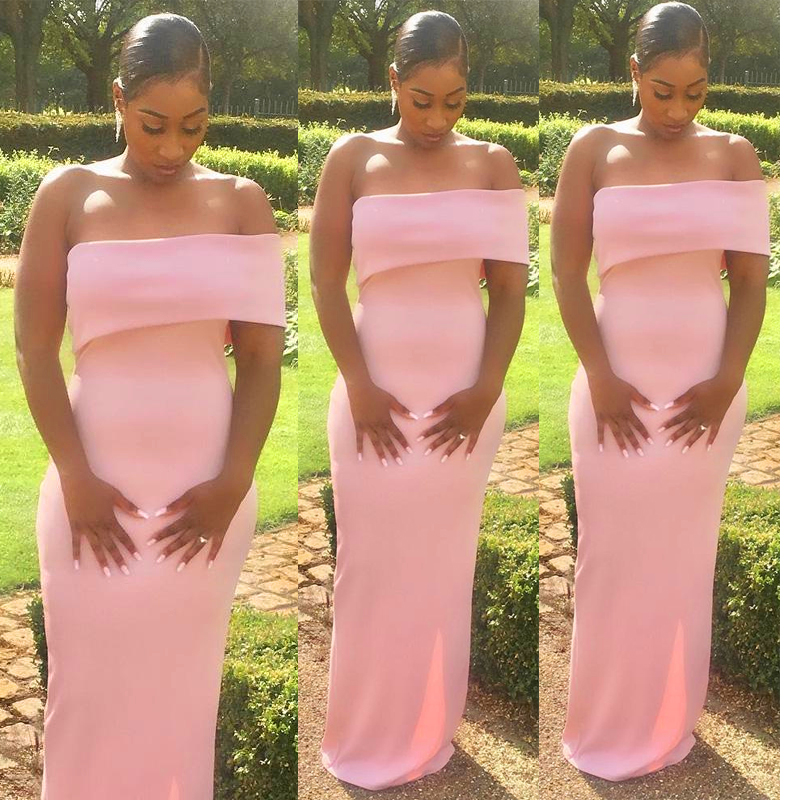 Cheap 2019 elegant Pink Sheath Bridesmaid Dresses long One Shoulder Floor Length Satin split formal plus size Wedding Guest Dress Custom