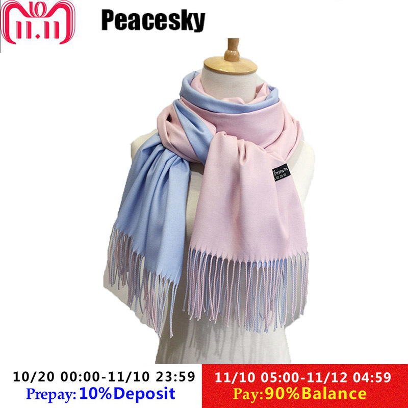2018 new winter women scarf fashion solid double-side soft cashmere scarves shawl and wraps bandana female foulard Tassel D18102905