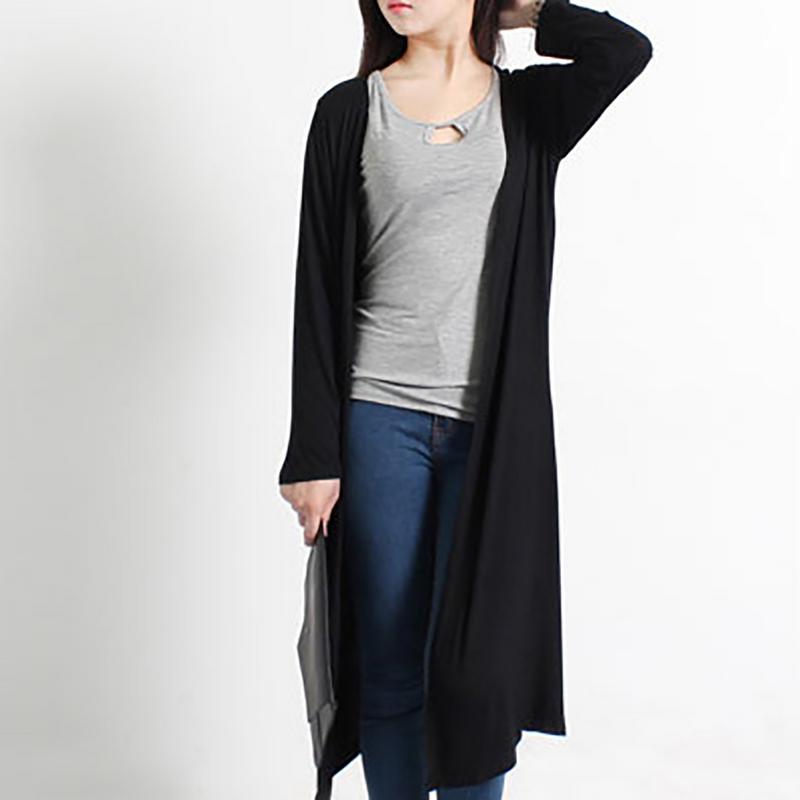 

9 Colors Women's Casual Long Modal Cotton Soft Simple Color All Year Round Free Size Loose Thin Cardigan, Black