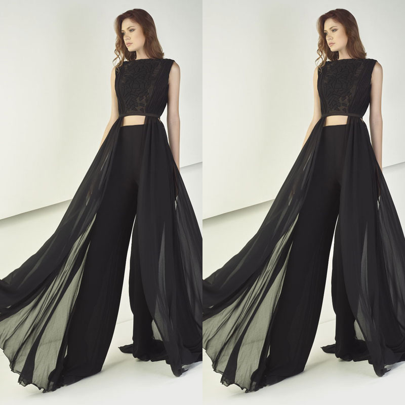 

Tony Ward 2018 Black Jumpsuits Prom Dresses Sexy Two Pieces Lace Appliqued Evening Gowns Cheap Formal Wear, Blue