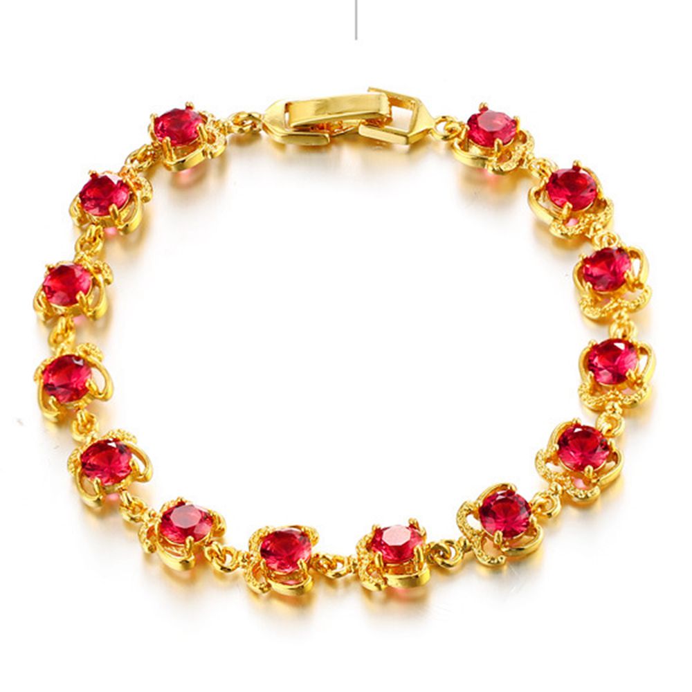 Délicat rouge zircone Bracelet femmes fille bijoux 18K or jaune rempli rond coupe cristal mode Bracelet beau cadeau