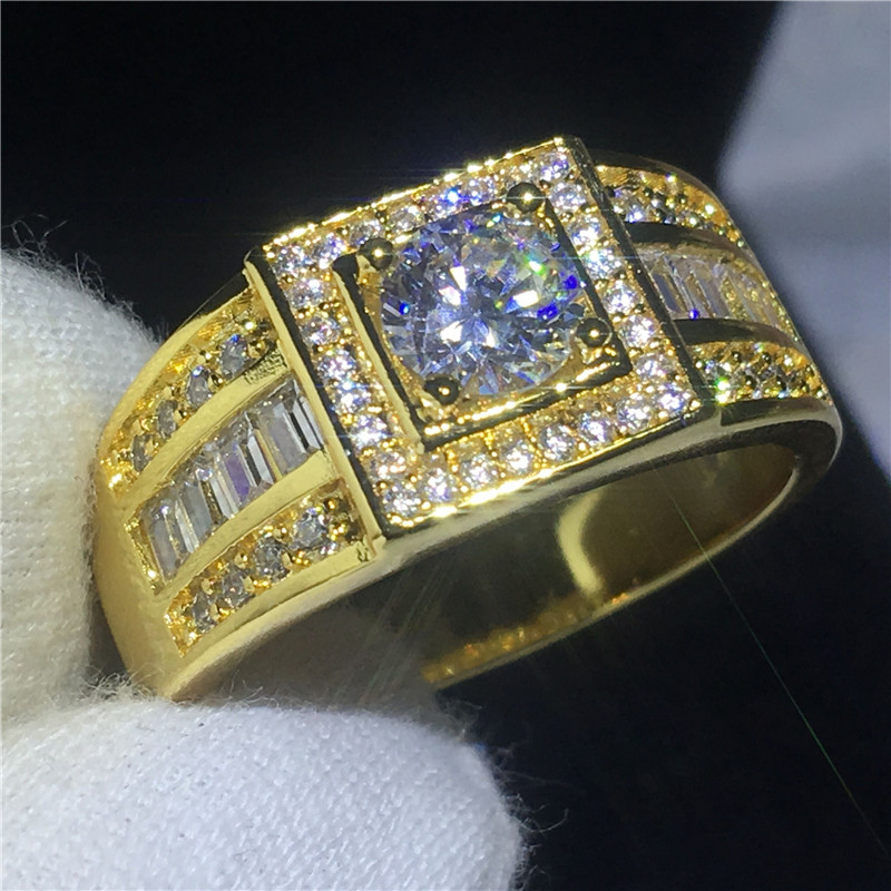 

2018 Solitaire Male ring 10KT Yellow Gold Filled Engagement wedding bands rings for men gs for women men Pave setting 5A zircon cz Bijoux