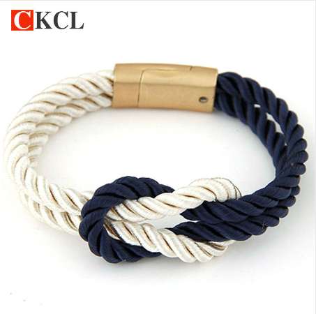 

Hot Trendy Fashion Braided Rope Chain with Magnetic Clasp Bow Charm Leather Bracelets & Bangles for Women Men Jewelry