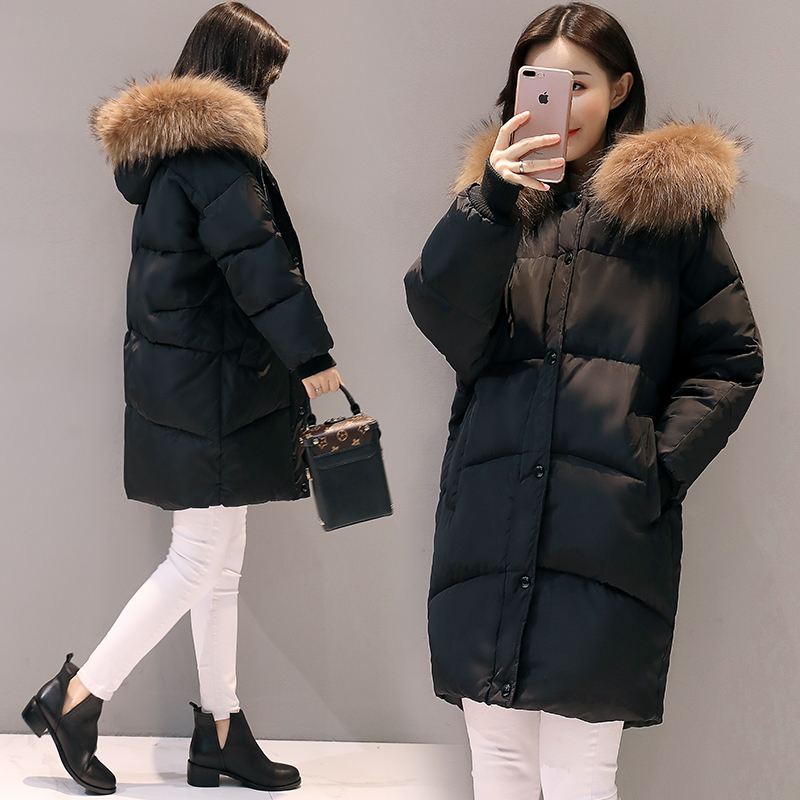 2018 New Fashion Hooded Larger Fur Collar Women Winter Jackets and Coats Female Cotton Padded Long Parkas Ladies Snowwear S18101501