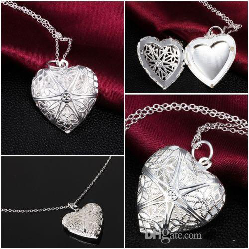 

DIY Jewelry Brass Hollow Gold Silver Plated Photo Heart Lockets Essential Oils Lockets Pendant Necklace b630
