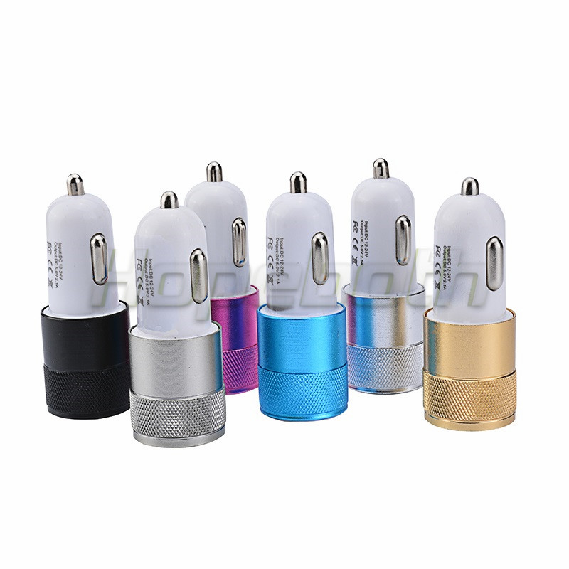 

1000pcs Metal Dual usb ports 2.1A+1A Car charger chargers adapter for iphone 4 5 6 7 for samsung s4 note 2 3 4 s6 s7 gps mp3