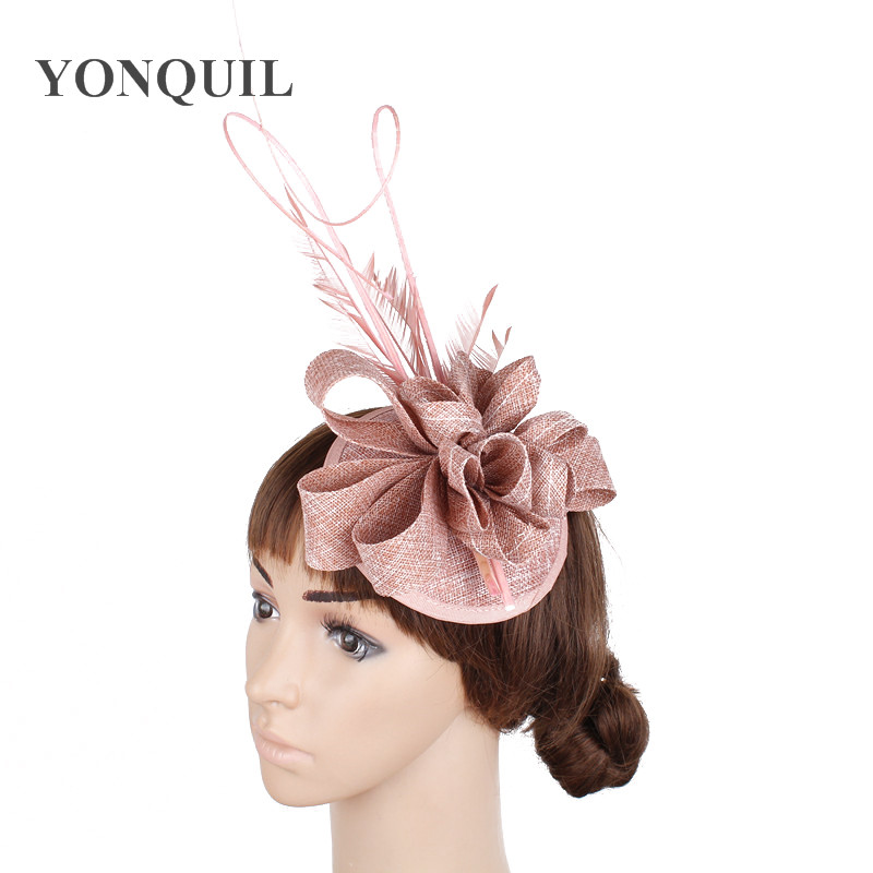 

Imitation Sinamay fascinator with feather ostrich quill base hats bridal wedding headpiece women party hair accessories cocktail headwear