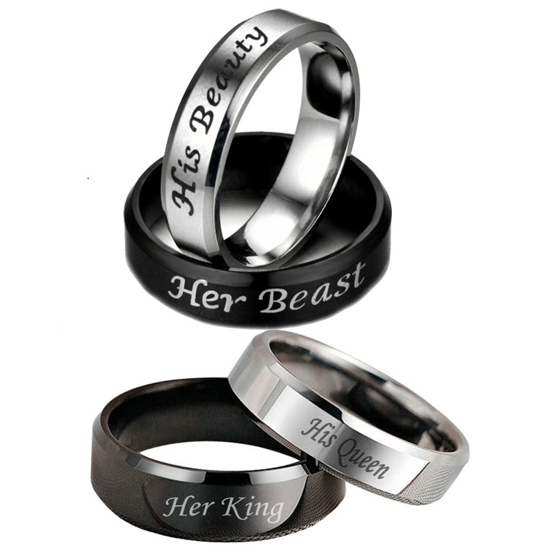 Engagement Amoureux Bijoux en Acier Inoxydable Bague Diamant sa reine son roi